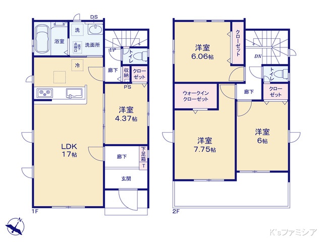 桶川市大字加納の新築戸建て 4LDK間取図 ※図面と異なる場合は現況を優先