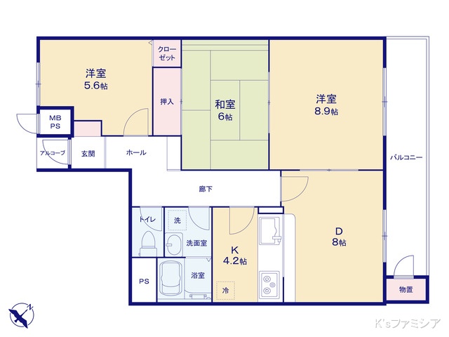 北本市二ツ家4丁目のマンション『ペルル北本』 3DK間取図 ※図面と異なる場合は現況を優先